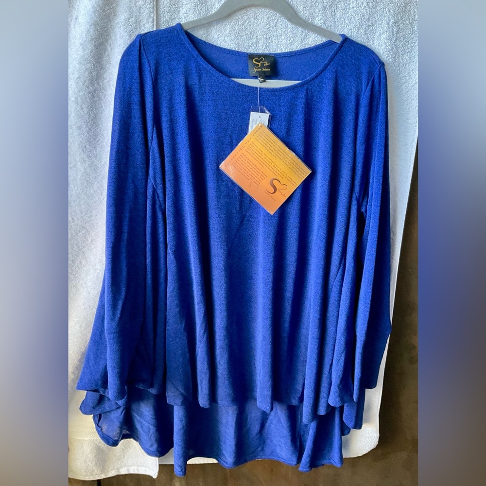 Serena Williams Blue Ruffled Long Sleeve Blouse